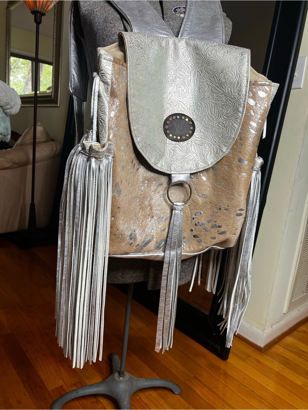 Keep It Gypsy Silver Leather Hair-On-Hide Fringe Backpack | Western Boho | Large